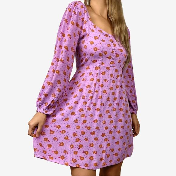 Billabong Heartland Mini Dress Small Purple Floral Soft Girl Princess Romantic - Picture 1 of 16